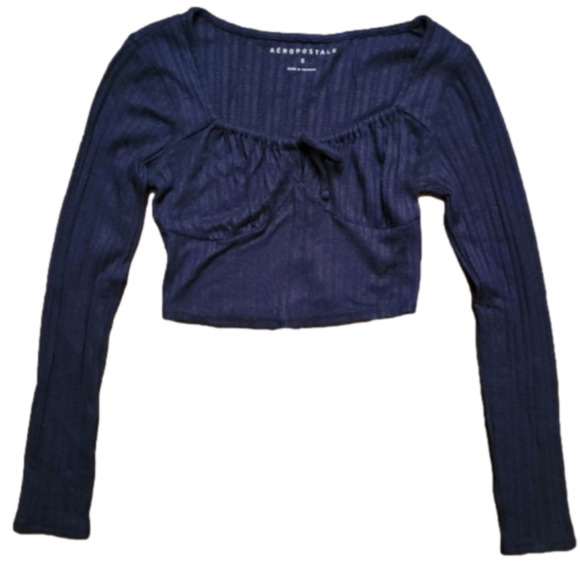 𝅺AEROPOSTLE black long sleeve  crop top. VERY CUTE! Size S. EXCELLENT CONDITION! - Picture 1 of 5